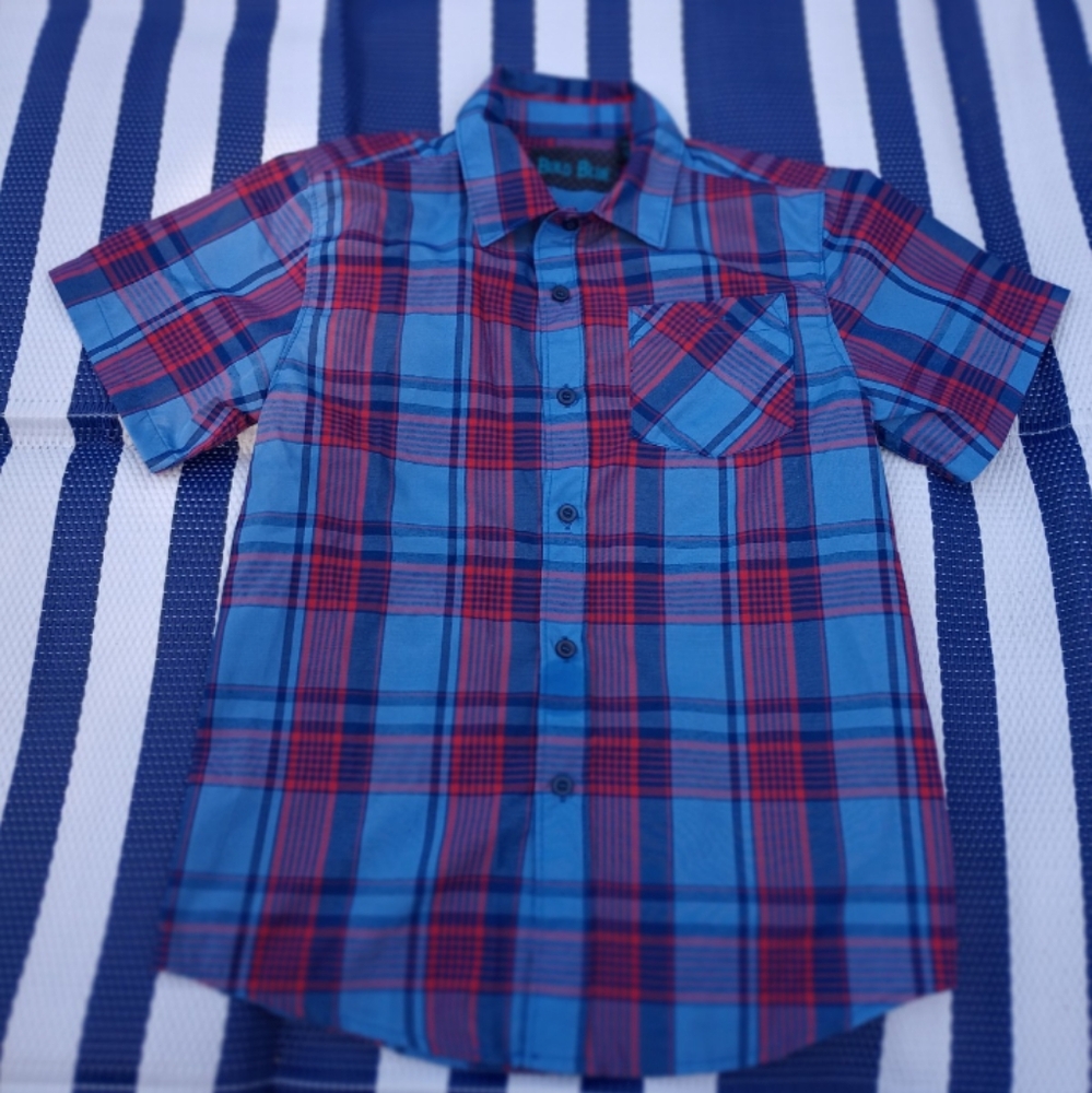 Bold Blue Plaid Short Sleeve Shirt